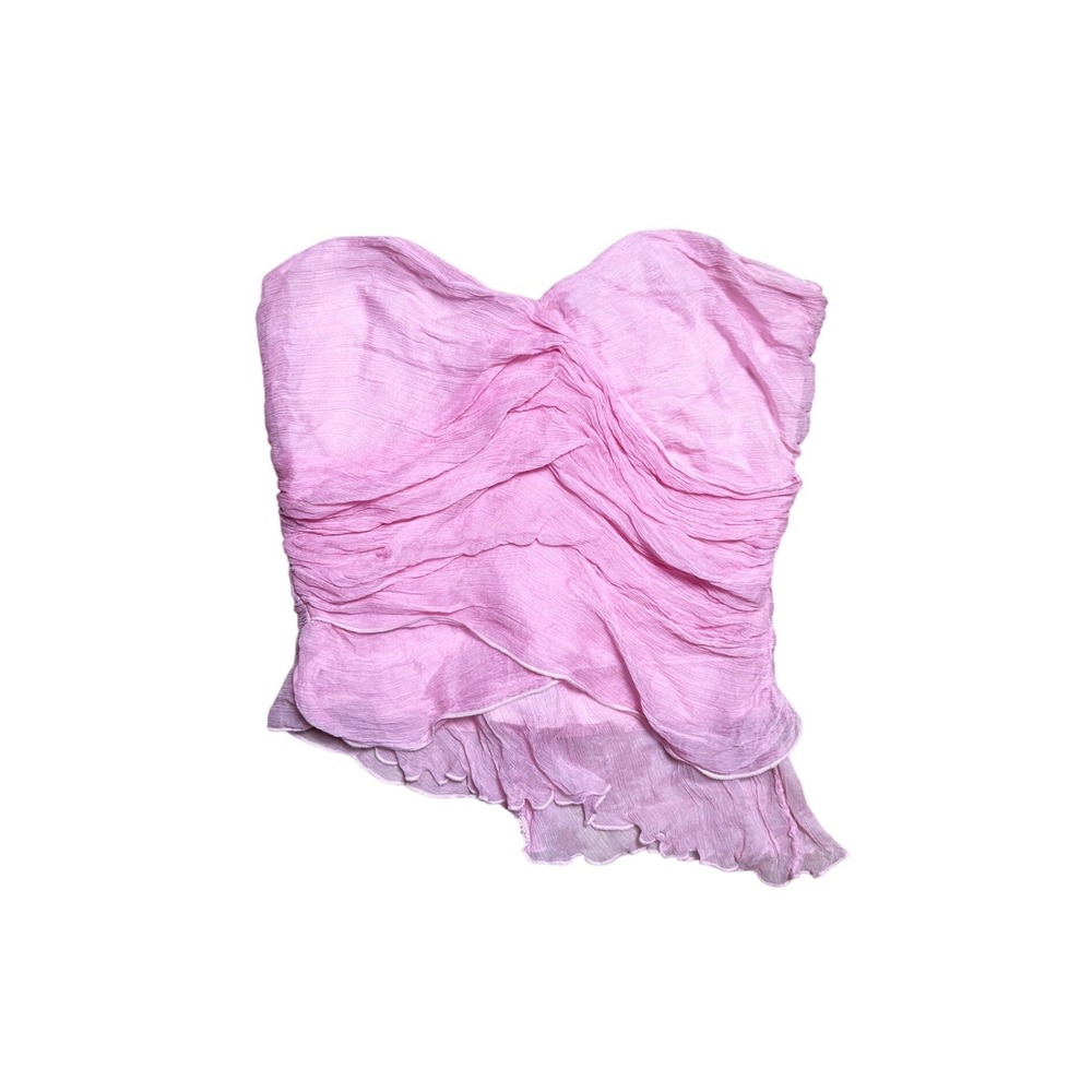 Rubber Ducky Pink 100% Silk Ruched Asymmetric Strapless Tube Top